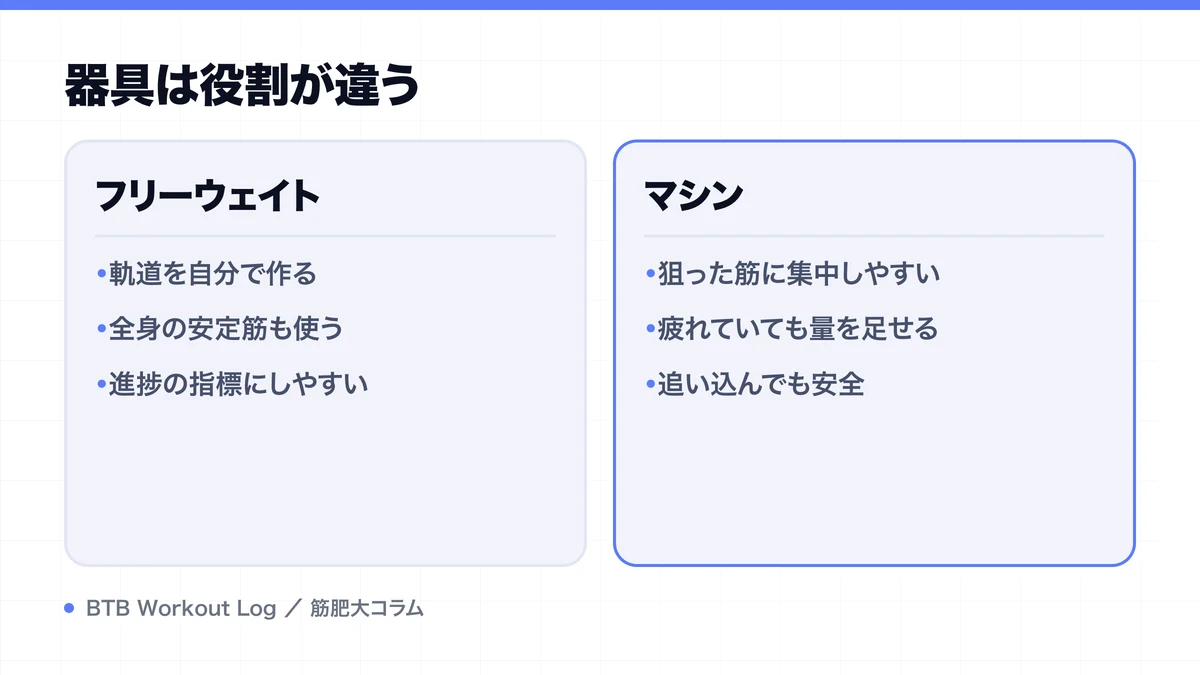 器具は役割が違うを示す図解